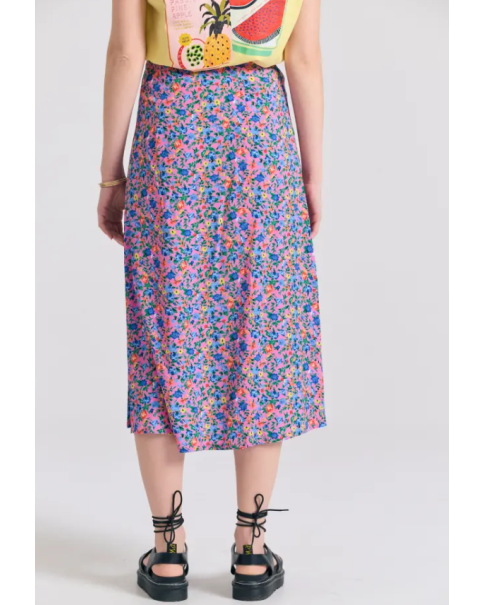 Φλοράλ μίντι φούστα από βισκόζη Funky Buddha FBL011-108-14 Pink Φλοράλ μίντι φούστα από βισκόζη Funky Buddha FBL011-108-14 Pink