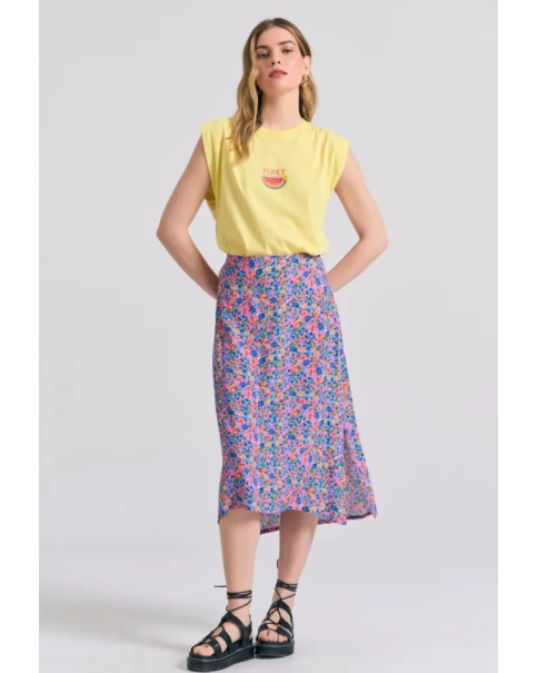 Φλοράλ μίντι φούστα από βισκόζη Funky Buddha FBL011-108-14 Pink Φλοράλ μίντι φούστα από βισκόζη Funky Buddha FBL011-108-14 Pink