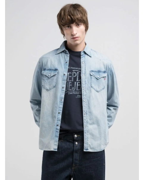 Ανδρικό Jean Πουκάμισο Replay M4981C 26C 82A ΠΟΥΚΑΜΙΣΑ ΜΑΚΡΥ ΜΑΝΙΚΙ