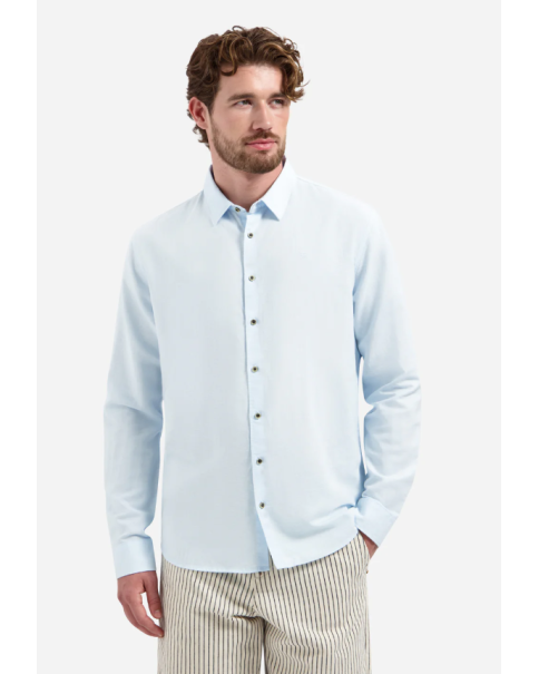 Ανδρικό Linen Πουκάμισο No Excess 31470213sn Sky/White ΠΟΥΚΑΜΙΣΑ ΜΑΚΡΥ ΜΑΝΙΚΙ