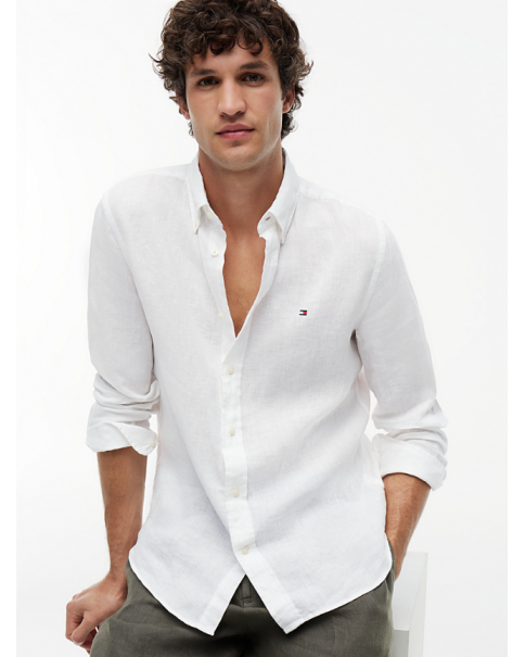 Ανδρικό Λινό Πουκάμισο Tommy Hilfiger MW0MW41530 Breezy Blue/White LONG SLEEVE SHIRTS