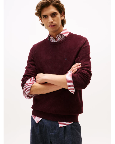 Ανδρικό Βαμβακερό Πλεκτό Tommy Hilfiger MW0MW36347 Burgundy KNITWEAR Ανδρικό Βαμβακερό Πλεκτό Tommy Hilfiger MW0MW36347 Burgundy KNITWEAR
