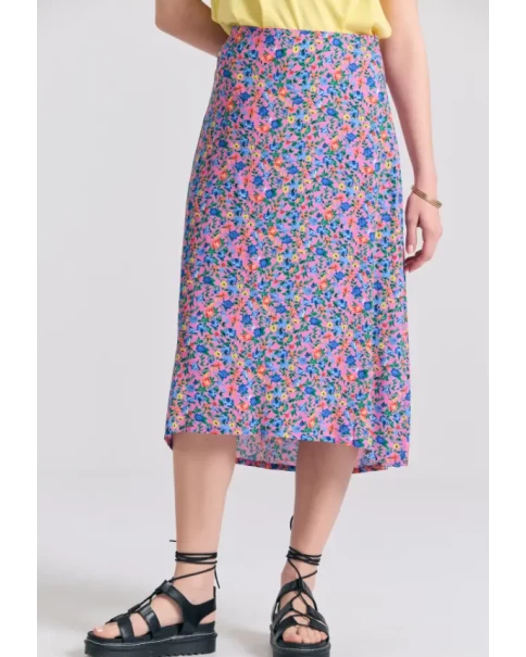 Φλοράλ μίντι φούστα από βισκόζη Funky Buddha FBL011-108-14 Pink Φλοράλ μίντι φούστα από βισκόζη Funky Buddha FBL011-108-14 Pink