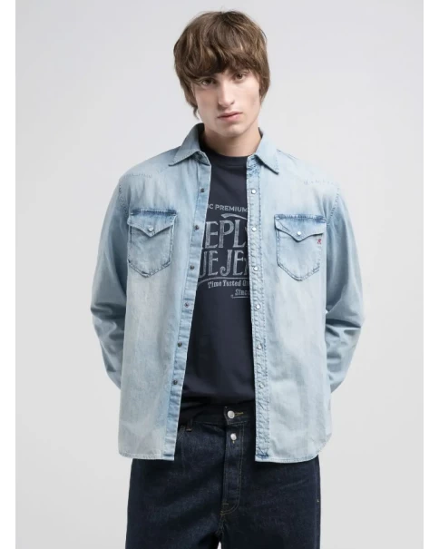 Ανδρικό Jean Πουκάμισο Replay M4981C 26C 82A LONG SLEEVE SHIRTS Ανδρικό Jean Πουκάμισο Replay M4981C 26C 82A LONG SLEEVE SHIRTS